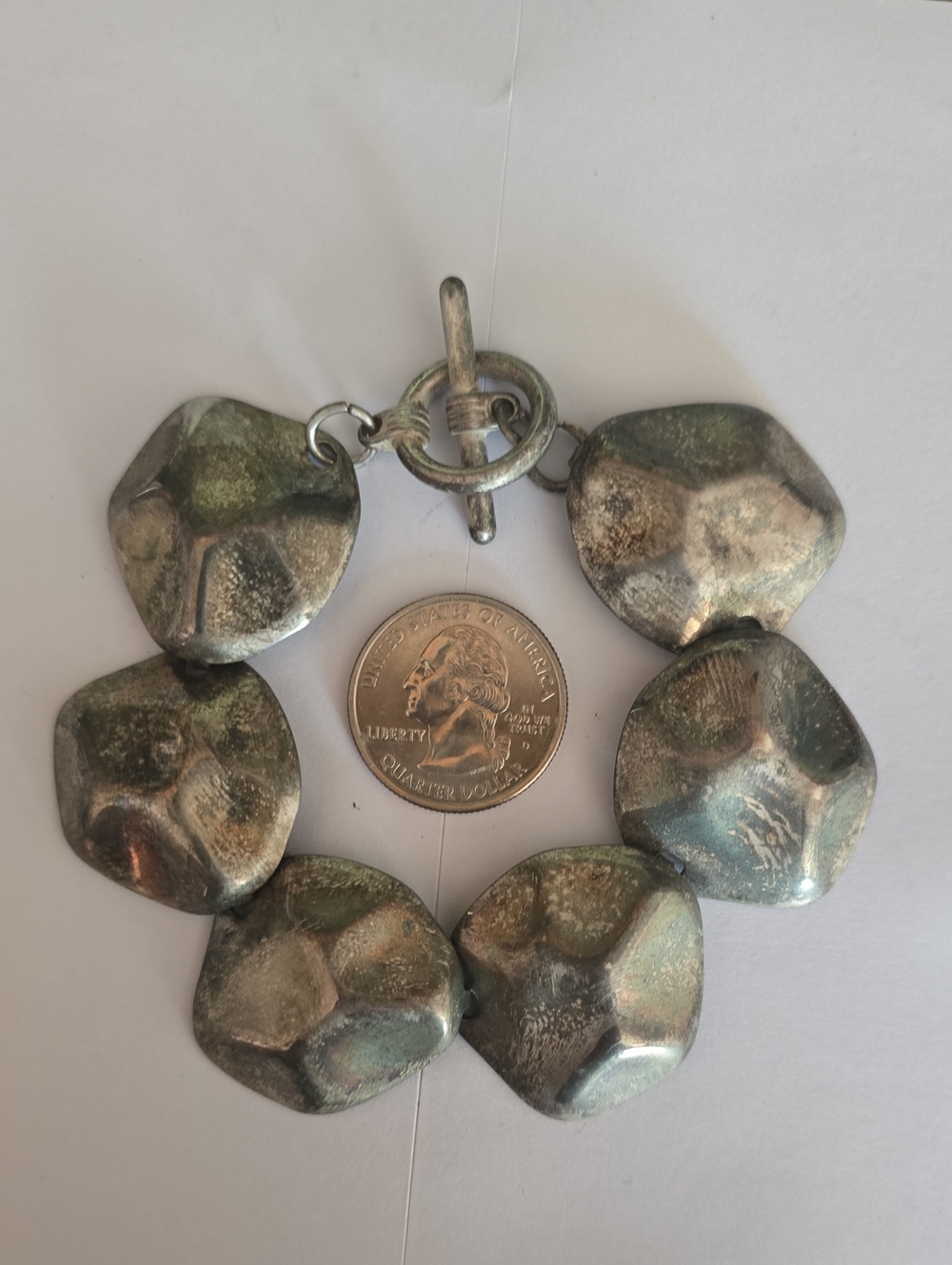 Chunky Silver-Tone Hammered Disk Bracelet - Women's Jewelry